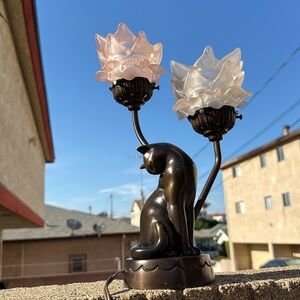 Vintage JB Hirsch bronze cat lamp